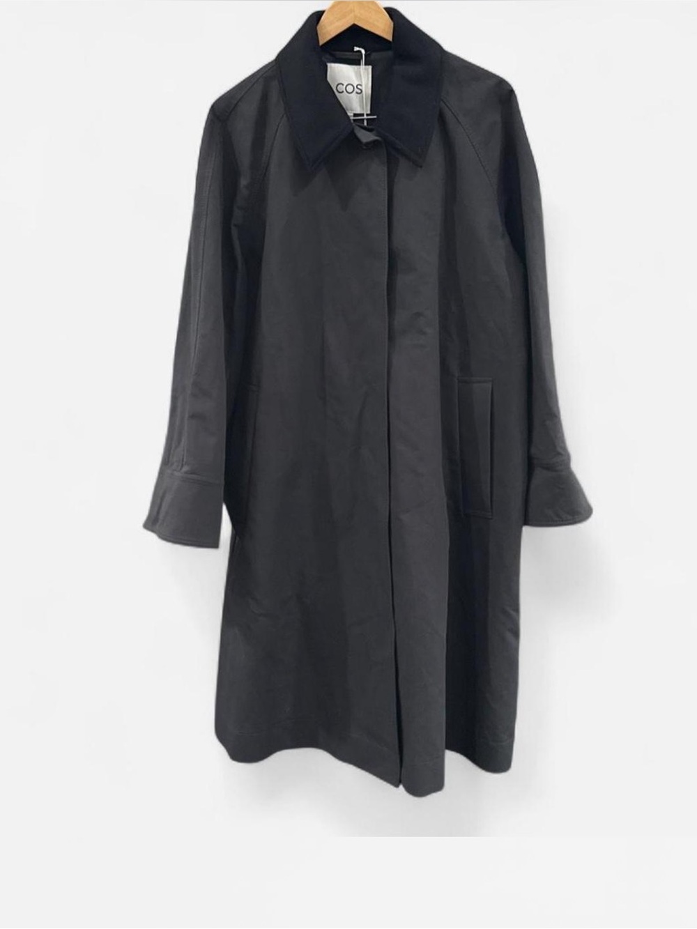 COS wool trimmed long car coat black quiet luxury minimalist preppy size M NWT - Picture 2 of 7